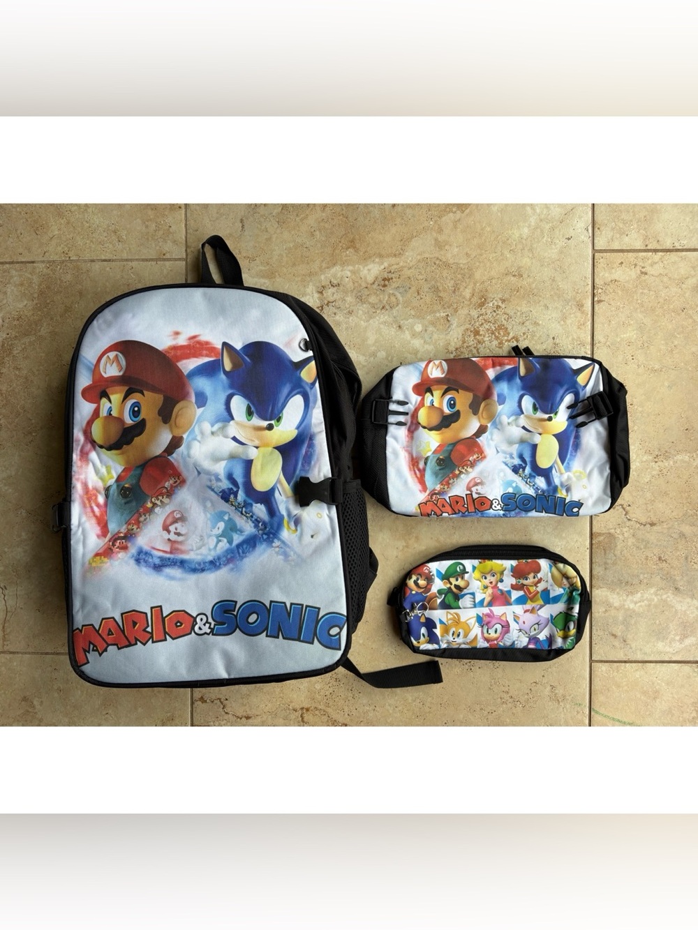 Mario & Sonic Kids' Backpack Set w/ Lunch Tote and Pencil Pouch